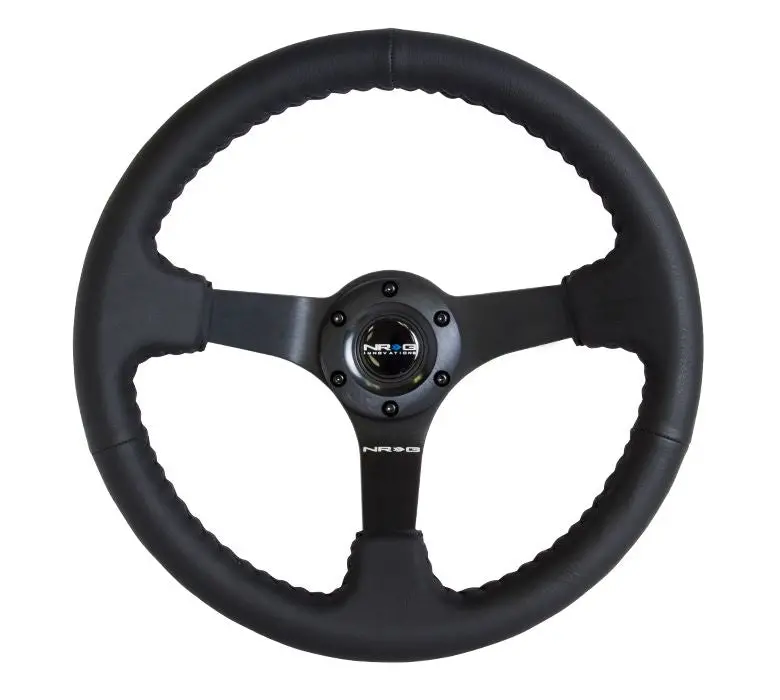 Nrg Reinforced Steering Wheel- Odi Signature Race Style - 350Mm Sport Steering Wheel (3' Deep) Black Leather W/ Black Baseball Stitching - Matte Black Spoke - Rst-036Mb-R 1