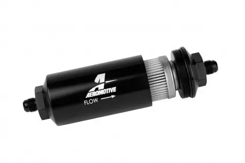 Aeromotive Filter, In-Line, 40 Micron Stainless Mesh Element, An-06 Male, Bright-Dip Black, 2" Od - 12348 1