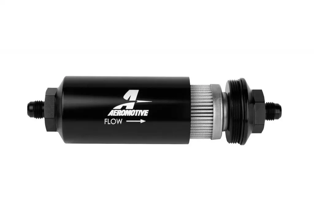 Aeromotive Filter, In-Line, 100 Micron Stainless Mesh Element, An-06 Male, Bright-Dip Black, 2" Od - 12349 1