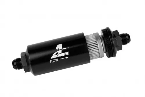 Aeromotive Filter, In-Line, 40 Micron Stainless Mesh Element, An-08 Male, Bright-Dip Black, 2" Od - 12378 1