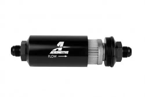 Aeromotive Filter, In-Line, 100 Micron Stainless Mesh Element, An-08 Male, Bright-Dip Black, 2" Od - 12379 1