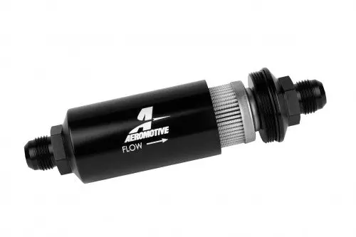 Aeromotive Filter, In-Line, 40 Micron Stainless Mesh Element, An-10 Male, Bright-Dip Black, 2" Od - 12388 1