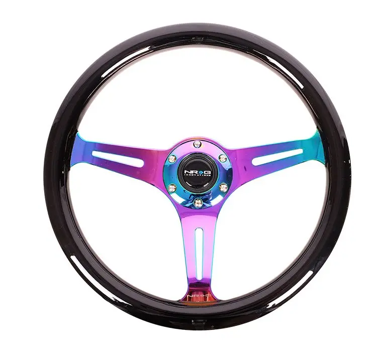 Nrg Classic Wood Grain Wheel - 350Mm 3 Neochrome Spokes - Black Paint Grip - St-015Mc-Bk 1