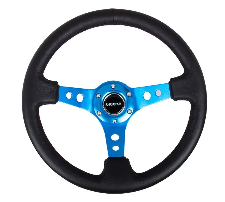 Nrg Reinforced Steering Wheel - 350Mm Sport Steering Wheel (3" Deep) - Blue Spoke W/ Round Holes / Black Leather - Rst-006Bl 1