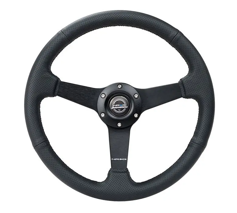 Nrg 350Mm Sport Steering Wheel (1.5' Deep) Black Perforated Leather With Black Stitching - Matte Black Solid Spokes - Rst-037Mb-Pr 1