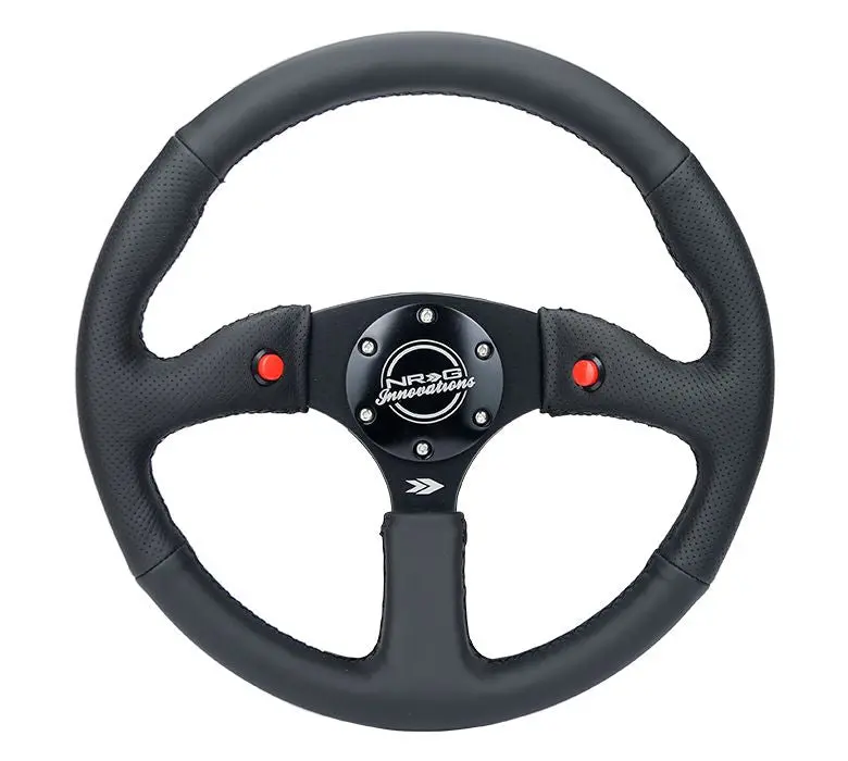 Nrg Reinforced Steering Wheel - 350Mm Sport Leather Racing ( 2.5" Deep) Comfort Grip, 4Mm Matte Black Spoke With Leather Finish And Dual Button - Rst-023D-R 1