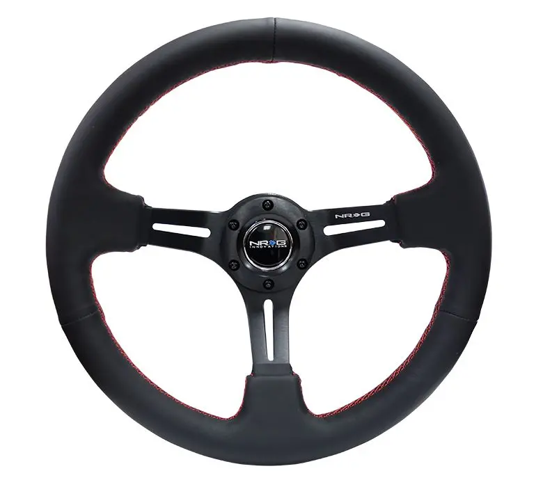 Nrg Reinforced Steering Wheel 350Mm Sport Steering Wheel (3" Deep) Black Leather With Red Stitching - Rst-018R-Rs 1