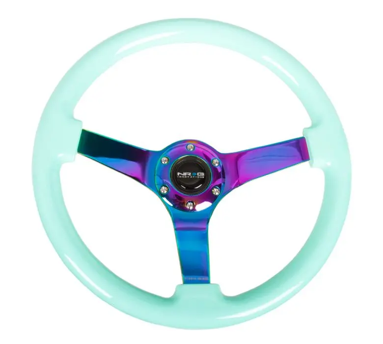 Nrg Reinforced Steering Wheel - Classic Minty Fresh Wood Grain Wheel (3" Deep), 350Mm, 3 Solid Spoke Center In Neochrome - Rst-036Mf-Mc 1