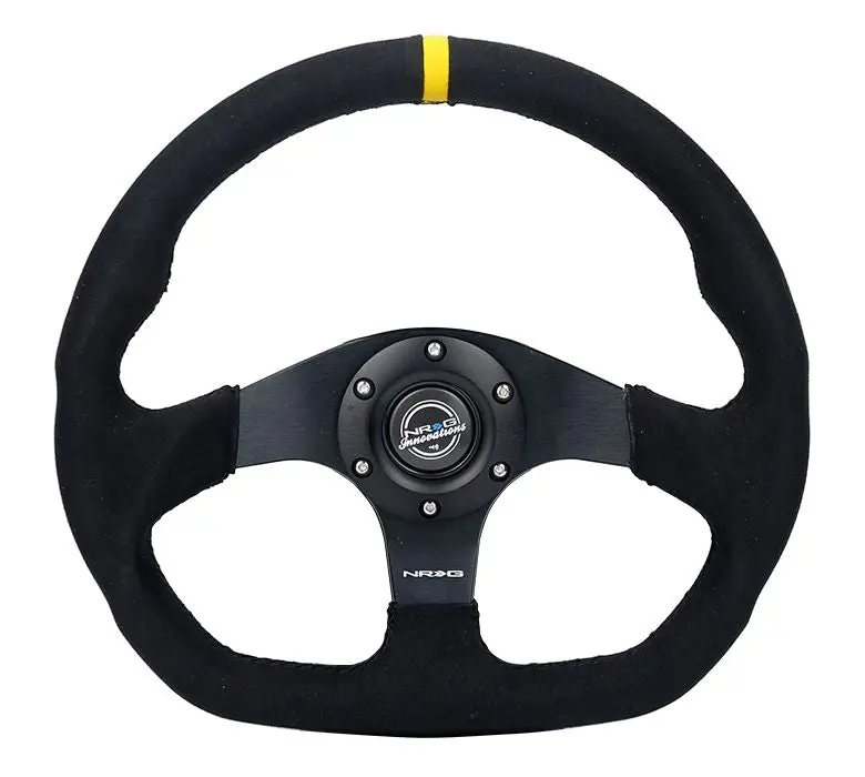 Nrg Reinforced Steering Wheel - 320Mm Sport Alcantara Flat Bottom With Yellow Center Mark - Rst-024Mb-Sa-Y 1