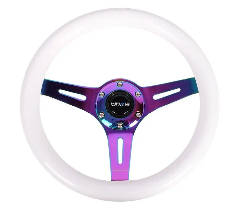 Nrg White Wood Grain Wheel, 310Mm, 3 Spoke Center In Neochrome - St-310Wt-Mc 1