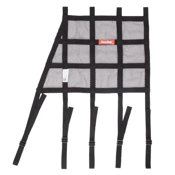 Racequip Mesh/Ribbon Hybrid Window Net - Angled Front - W/ Mounting Straps - Black - 18 In. H X 18 In. W - 823003 1