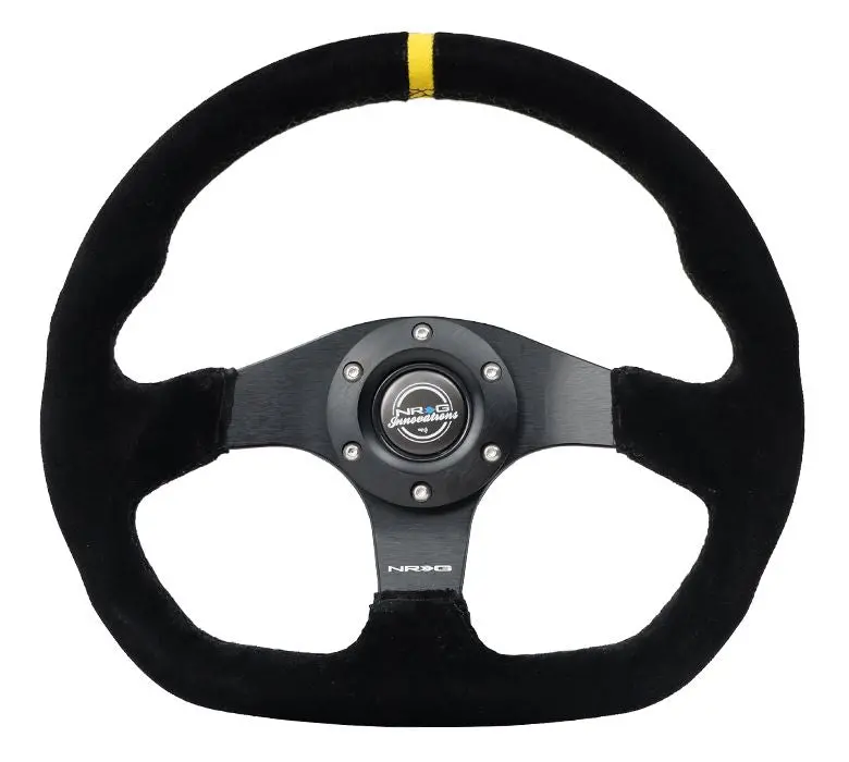 Nrg Reinforced Steering Wheel - 320Mm Sport Suede Flat Bottom With Yellow Center Mark - Rst-024Mb-S-Y 1