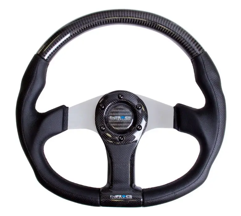 Nrg Carbon Fiber Steering Wheel 350Mm Silver Oval Shape - St-013Cfsl 1