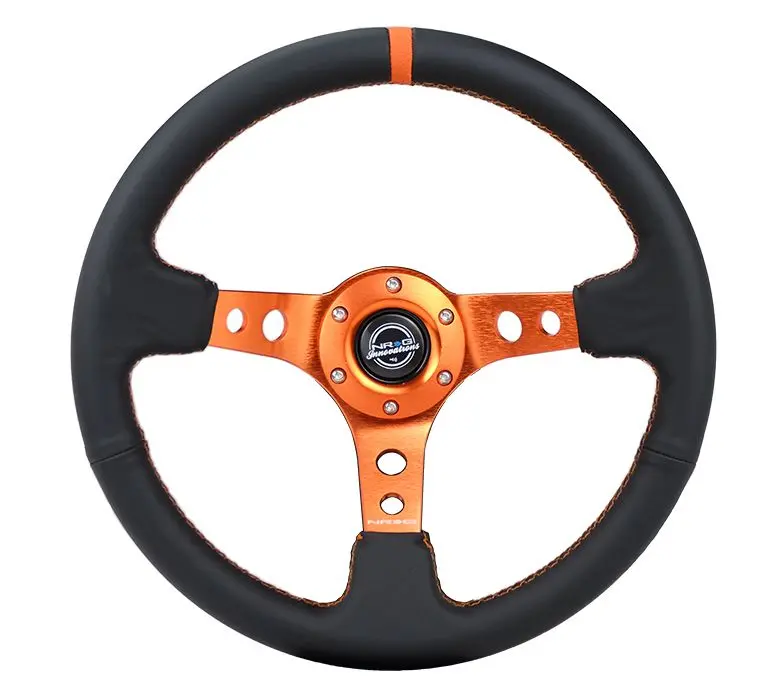 Nrg Reinforced Steering Wheel - 350Mm Sport Steering Wheel (3" Deep) - Black Leather Orange Center Mark With Orange Stitching And Orange Center Spoke - Rst-006Or 1