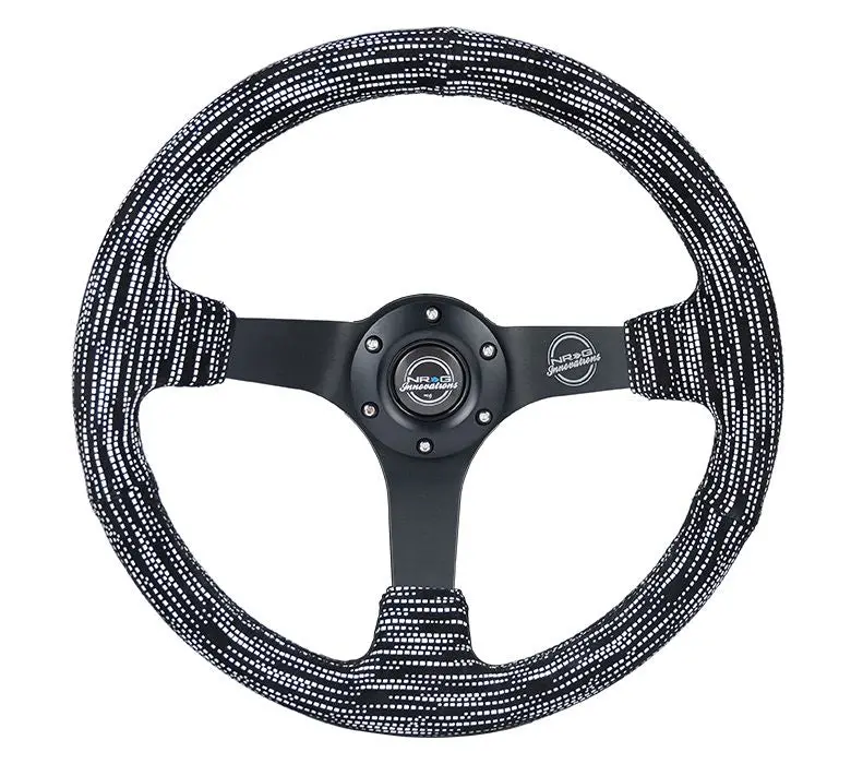 Nrg Reinforced Steering Wheel - 3" Deep, 5Mm Matte Black Spoke, 350Mm Sport Steering Wheel Black Stitch, Hyper Drive Micro Fiber Print Pattern - Rst-036Mb-Sa-H 1