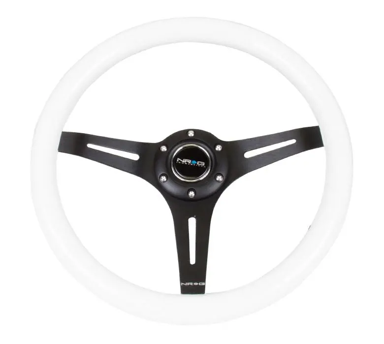 Nrg Classic Wood Grain Wheel - 350Mm 3 Black Spokes - White Paint Grip - St-015Bk-Wt 1
