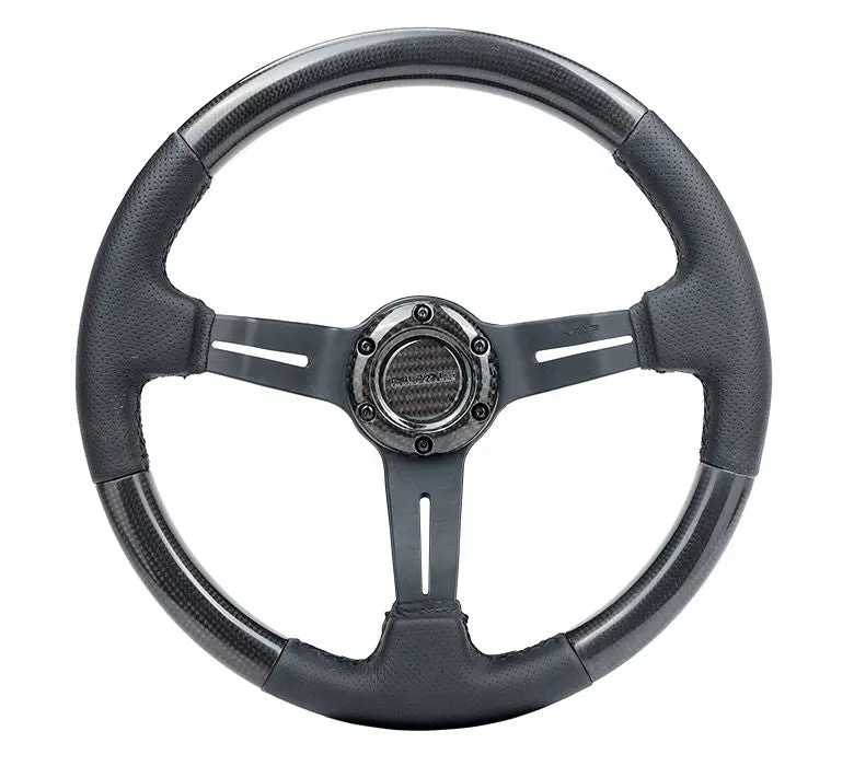 Nrg Carbon Fiber Steering Wheel W/ Leather Accent 350Mm 1.5" Deep Black Stiching - St-010Cfbs 1