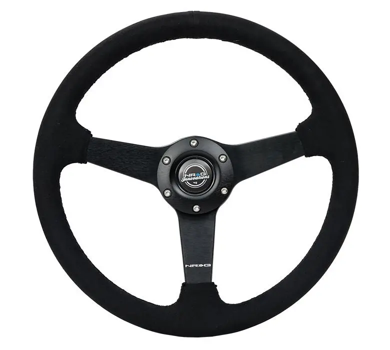 Nrg 350Mm Sport Steering Wheel (1.5' Deep) Black Alcantara With Black Stitching - Matte Black Solid Spokes - Rst-037Mb-Sa 1