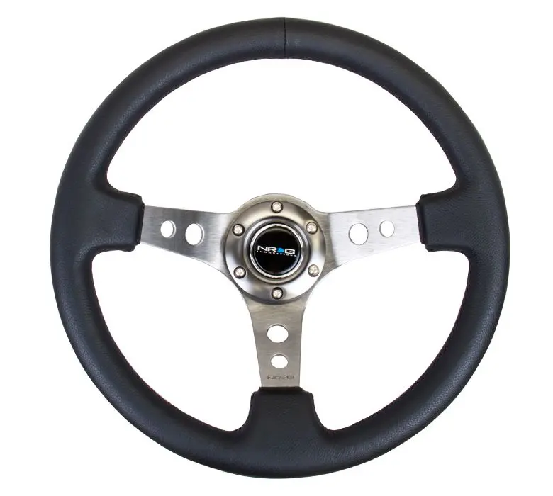 Nrg Reinforced Steering Wheel - 350Mm Sport Steering Wheel (3" Deep) - Gun Metal Spoke W/ Round Holes / Black Leather - Rst-006Gm 1
