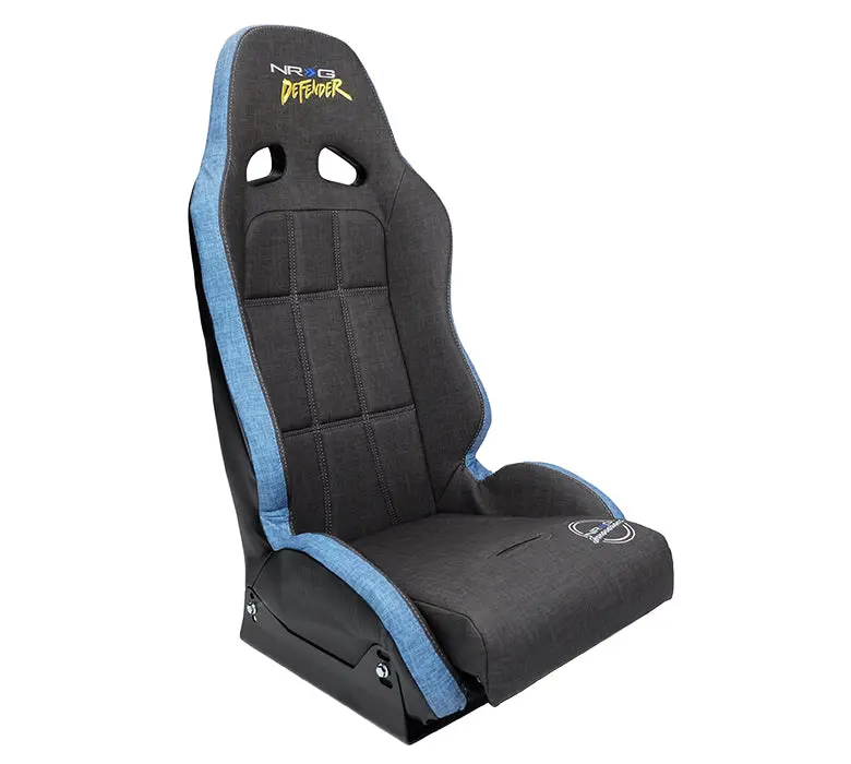 Nrg Defender Water Resistant Steel Frame Suspension Seats Grey With Blue Trim W/ Defender Logo W/ Side Mount Bracket - Df-100Gy-S 1