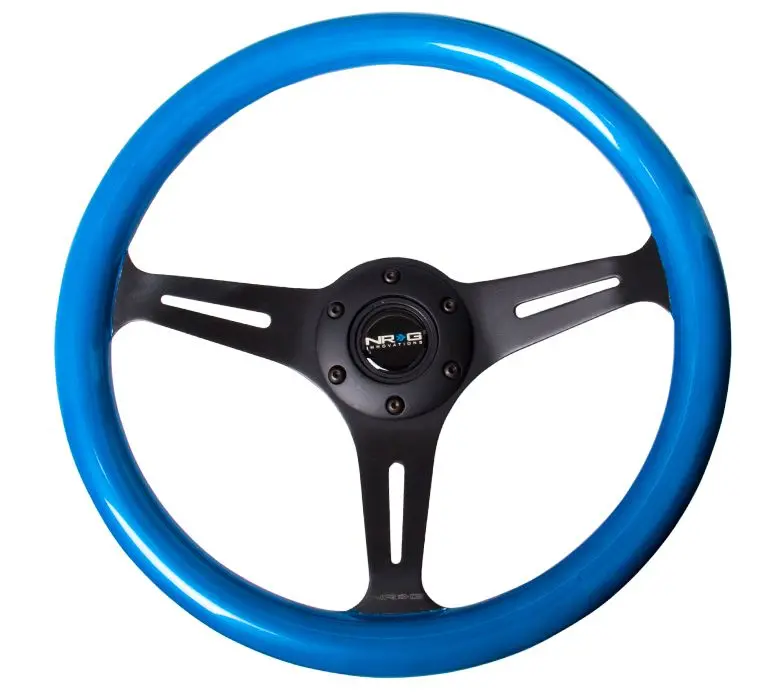 Nrg Classic Wood Grain Wheel, 350Mm 3 Black Spokes, Blue Pearl/Flake Paint - St-015Bk-Bl 1