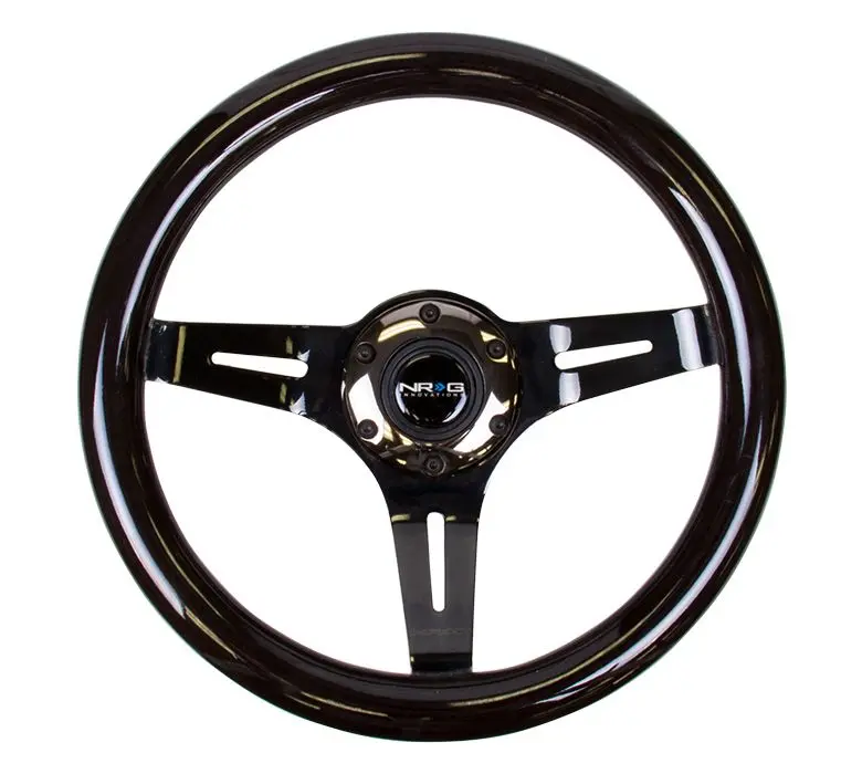 Nrg Classic Black Wood Grain Wheel, 310Mm, 3 Spoke Center In Black Chrome - St-310Bk-Bk 1