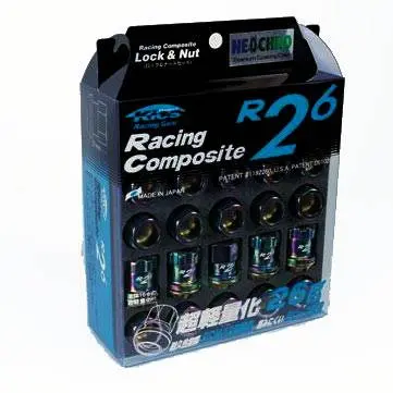Project Kics Racing Composite R26 Open Lug Nut W/ Locks 16+4 - Chrome Neon 1