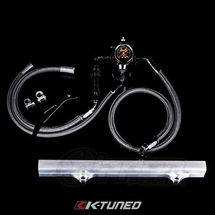 K-Tuned 6An Fuel System Center Feed Lines/Filter/Raw(Brushed) Rail/ Fpr/Gauge/Wrench - Flk-Cf-Brs 1