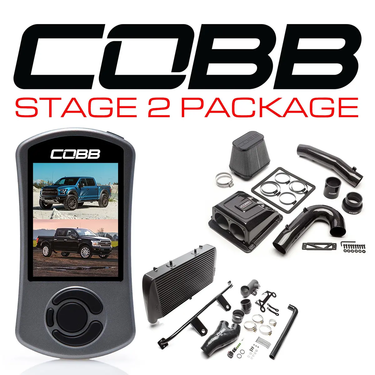 Cobb Tuning  Ford Stage 2 Redline Carbon Fiber Power Package Black With Tcm F-150 Ecoboost Raptor / Limited - For0050020bk-Tcm-Red 1