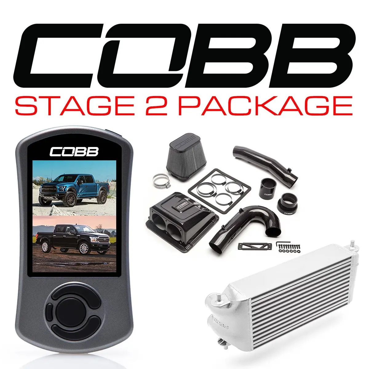 Cobb Tuning  Ford Stage 2 Redline Carbon Fiber Power Package Silver (Factory Location Intercooler) With Tcm F-150 Ecoboost Raptor / Limited - For0050s20sl-Tcm-Red 1