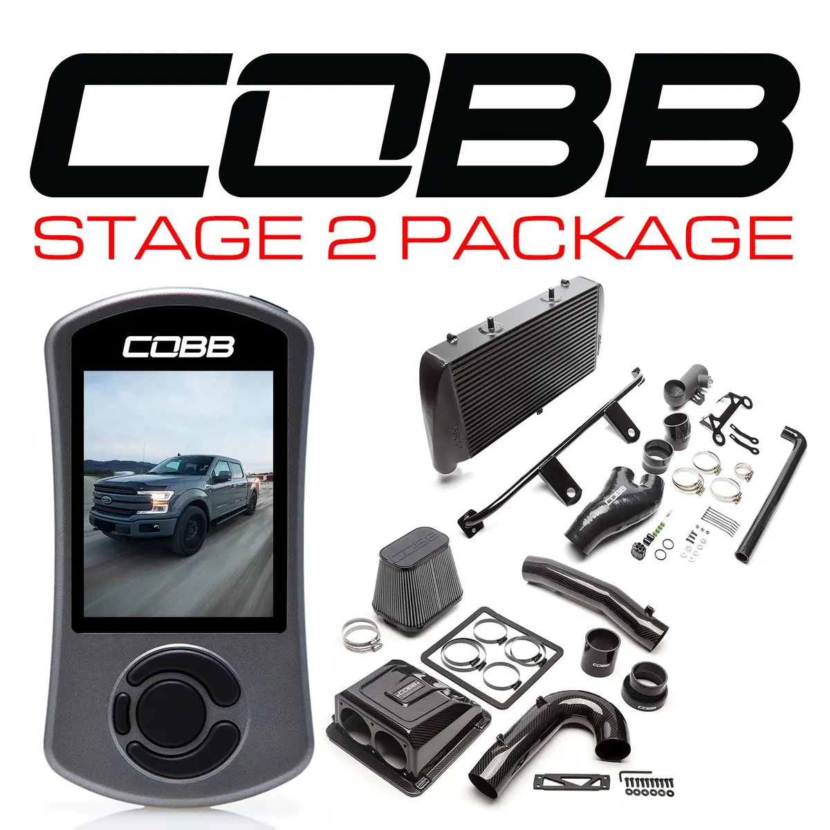 Cobb Tuning  Ford Stage 2 Redline Carbon Fiber Power Package With Tcm Black F-150 Ecoboost 3.5L 2017-2019 - For0060020bk-Tcm-Red 1