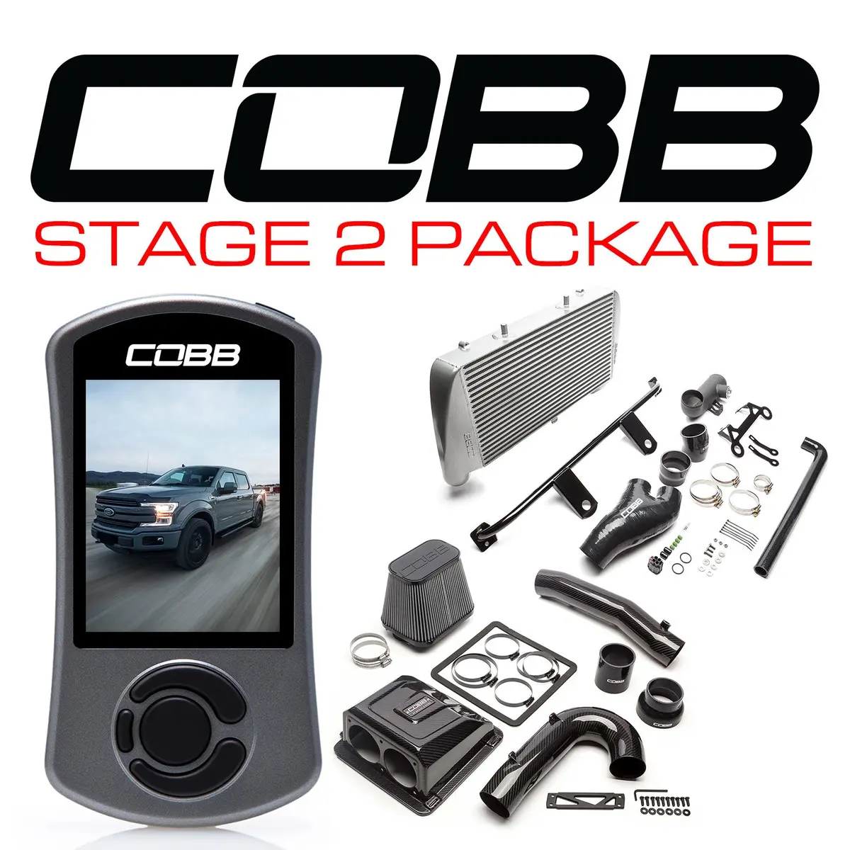 Cobb Tuning  Ford Stage 2 Redline Carbon Fiber Power Package Silver With Tcm F-150 Ecoboost 3.5L 2017-2019 - For0060020sl-Tcm-Red 1