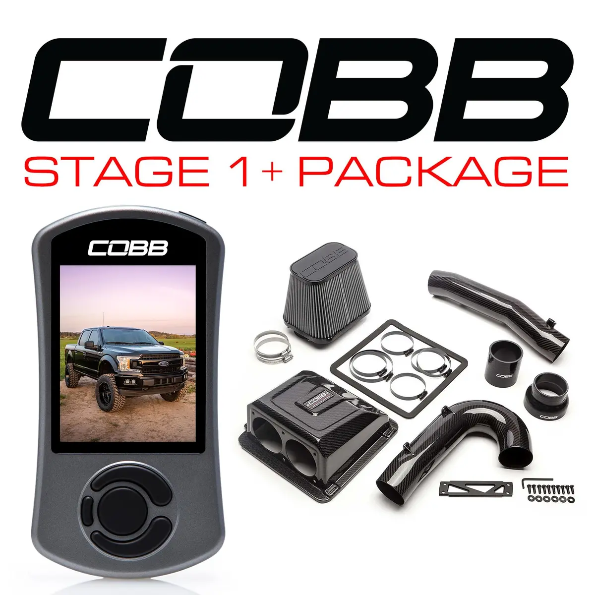 Cobb Tuning  Ford Stage 1+ Redline Carbon Fiber Power Package F-150 Ecoboost 3.5L 2020 - For007001p-Red 1