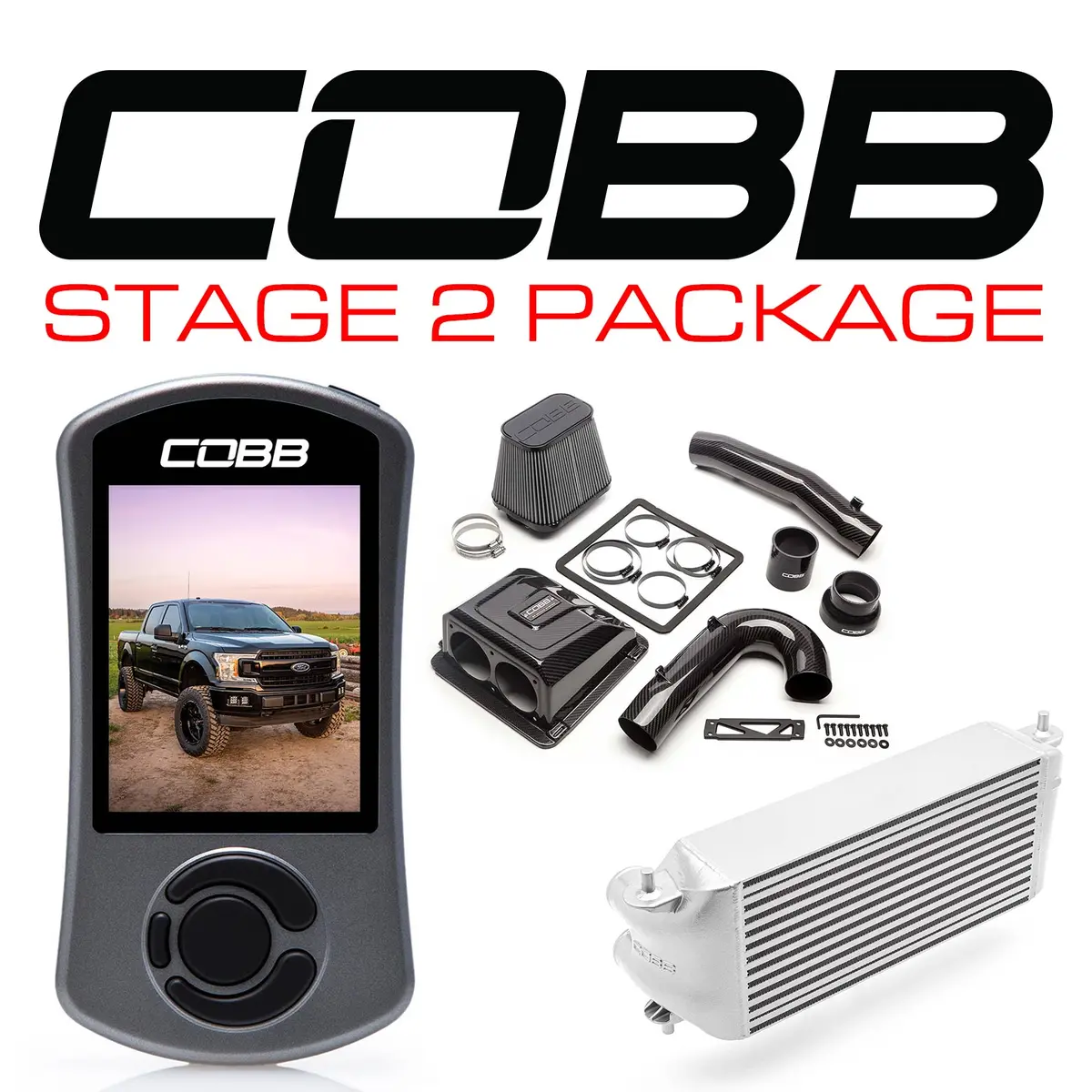 Cobb Tuning  Ford Stage 2 Redline Carbon Fiber Power Package Silver (Factory Location Intercooler) F-150 Ecoboost 3.5L 2020 - For0070s20sl-Red 1