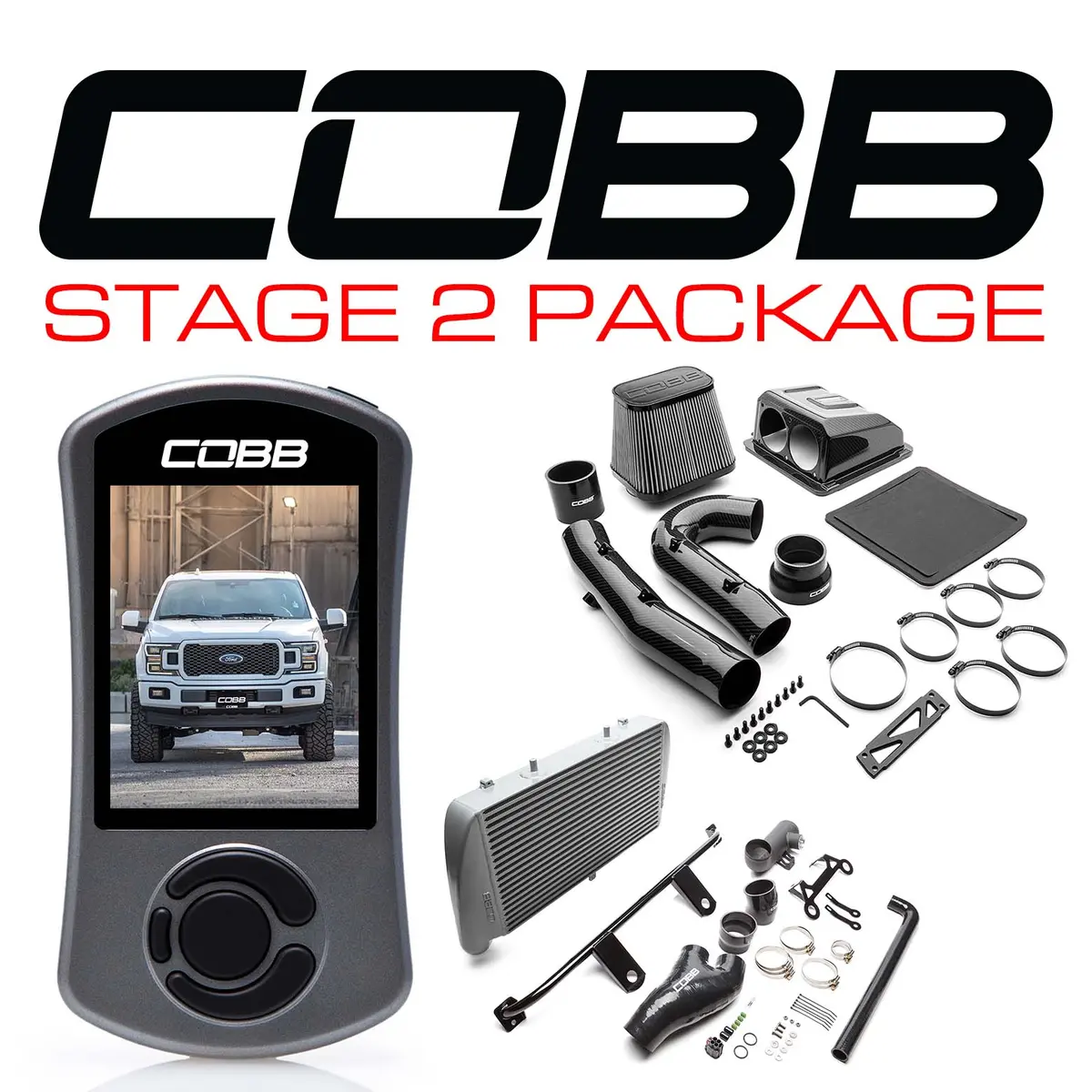 Cobb Tuning  Ford Stage 2 Redline Carbon Fiber Power Package Silver F-150 2.7L 2018-2020 - For0080020sl-Red 1