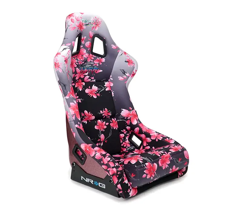 Nrg Frp Fiberglass Bucket Seat Prisma- Japanese Cherry Blossom Edition In Vegan Material With Pink Pearlized Back Plus Phone Pockets. (Large) - Frp-302-Sakura 1