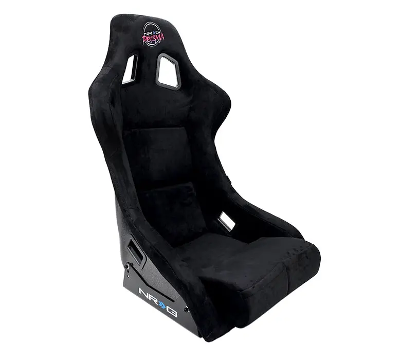 Nrg Frp Fiberglass Bucket Seat Prisma Edition With Pearlized Back. All Black Alcantara Vegan Material W/ Phone Pockets. (Large) - Frp-302Bk-Prisma 1