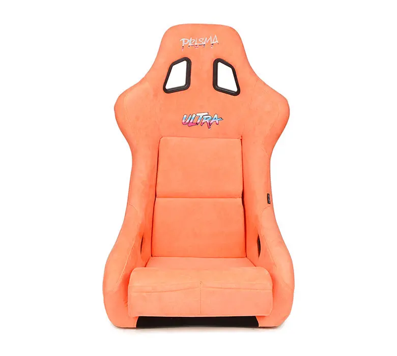 Nrg Frp Fiberglass Bucket Seat Ultra Edition With Grey Peralized Back, Peach Vegan Micro Fiber Material, Phone Pockets And Special Ultra Embroidery (Large) - Frp-302Ph-Ultra 1