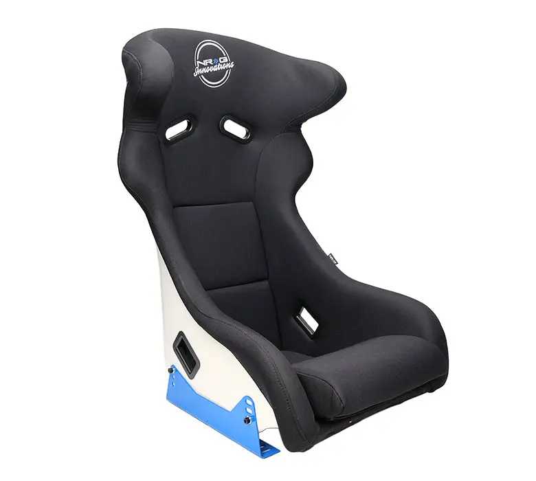 Nrg Frp Fiberglass Bucket Seat - White Finish With Arrow Embroidery And Blue Side Mount Bracket - Frp-600Wt 1