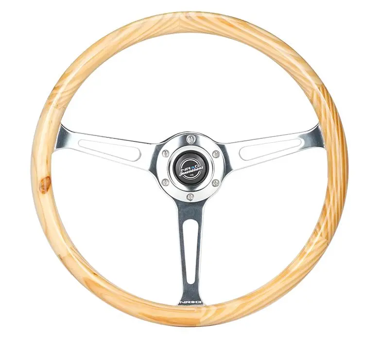 Nrg Reinforced Classic Light Wood Grain Wheel, 380Mm, 3 Spoke Center In Shinny Chrome With Slits - Rst-380Rg 1