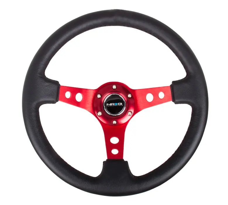 Nrg Reinforced Steering Wheel - 350Mm Sport Steering Wheel (3" Deep) - Red Spoke W/ Round Holes / Black Leather - Rst-006Rd 1
