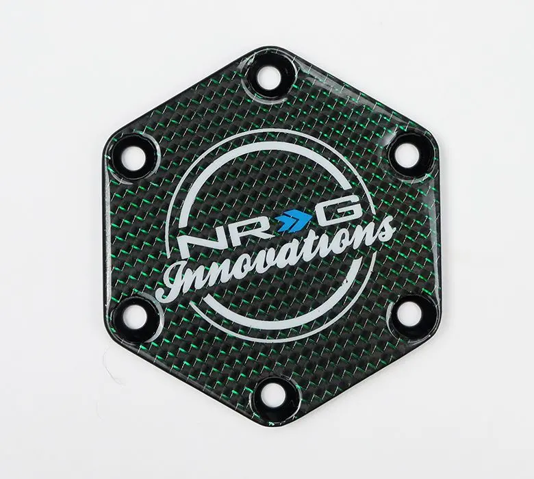Nrg Carbon Fiber With Green Texalium Fabrics Horn Delete Button Circular Logo Front / Back - Str-640Cf/Gn 1