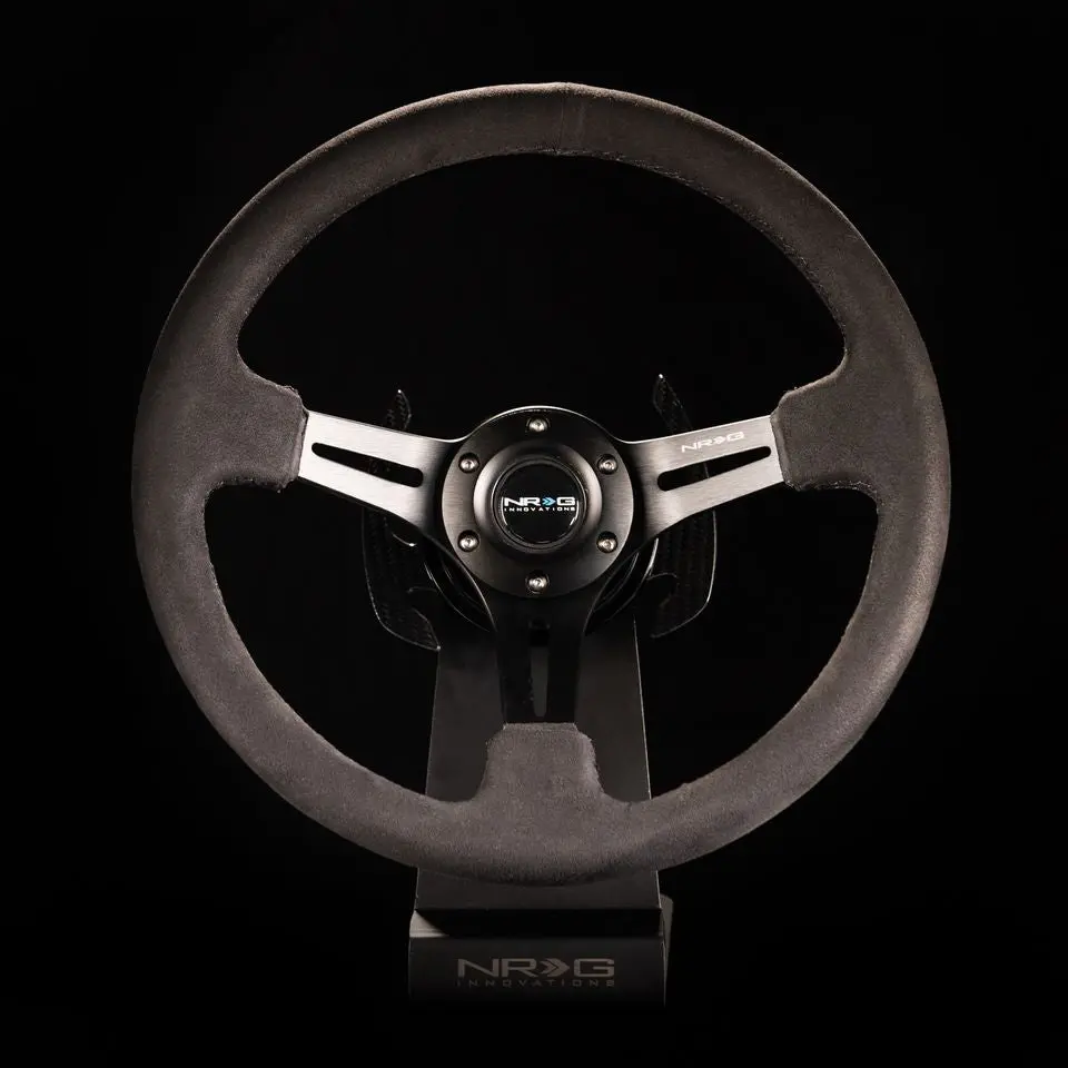 Nrg Reinforced Steering Wheel 350Mm Sport Steering Wheel (3" Deep) Black Leather With Alcantara Stitching - Rst-018Sa 1