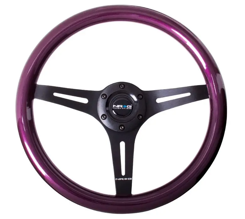 Nrg Classic Wood Grain Wheel, 350Mm 3 Black Spokes, Purple Pearl/Flake Paint - St-015Bk-Pp 1
