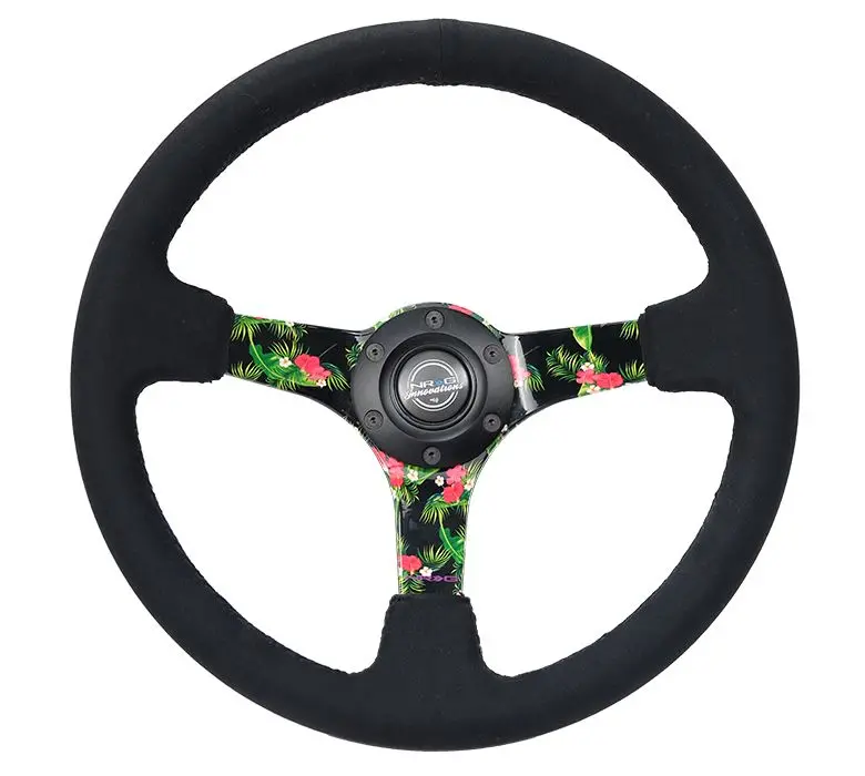 Nrg Reinforced Steering Wheel - 3: Deep, 5Mm Floral Spoke, 350Mm Black Suede Steering Wheel - Rst-036Trop-S 1