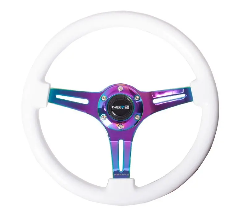 Nrg Classic Wood Grain Wheel - 350Mm 3 Neochromw Spokes - White Paint Grip - St-015Mc-Wt 1