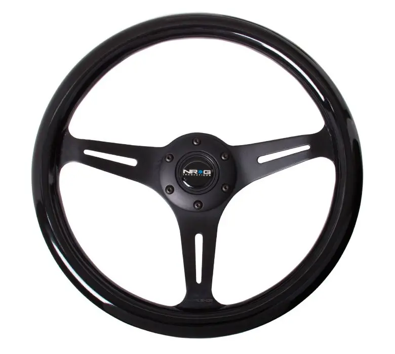 Nrg Classic Wood Grain Wheel - 350Mm 3 Black Spokes - Black Paint Grip - St-015Bk-Bk 1