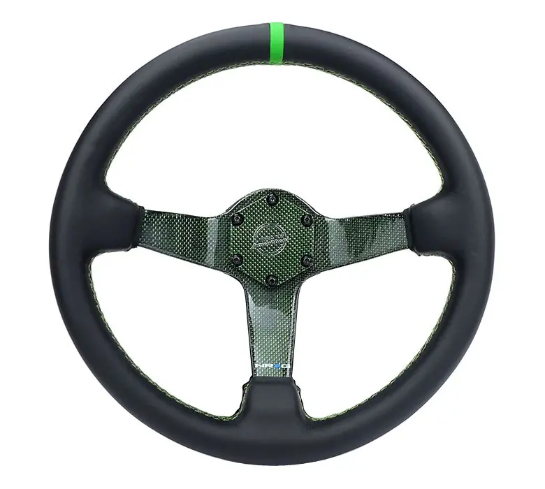 Nrg Carbon Fiber Steering Wheel 350Mm Green Carbon Fiber, Green Stiching, Green Center Mark, Leather - Rst-036Cf-Gn 1