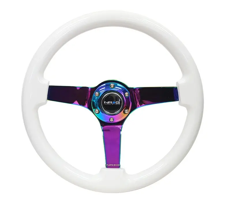 Nrg Reinforced Steering Wheel - Classic White Wood Grain Wheel (3" Deep 3" Deep, 4Mm ), 350Mm, 3 Solid Spoke Center In Neochrome - Rst-036Wt-Mc 1