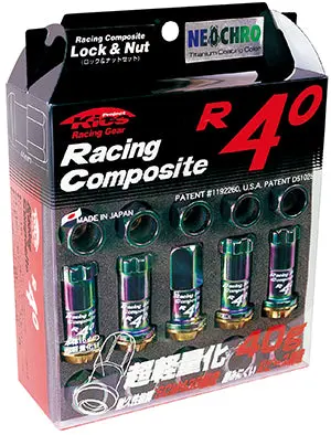 Project Kics Racing Composite R40 Open Lug Nut W/ Locks 16+4 - Chrome Neon 1